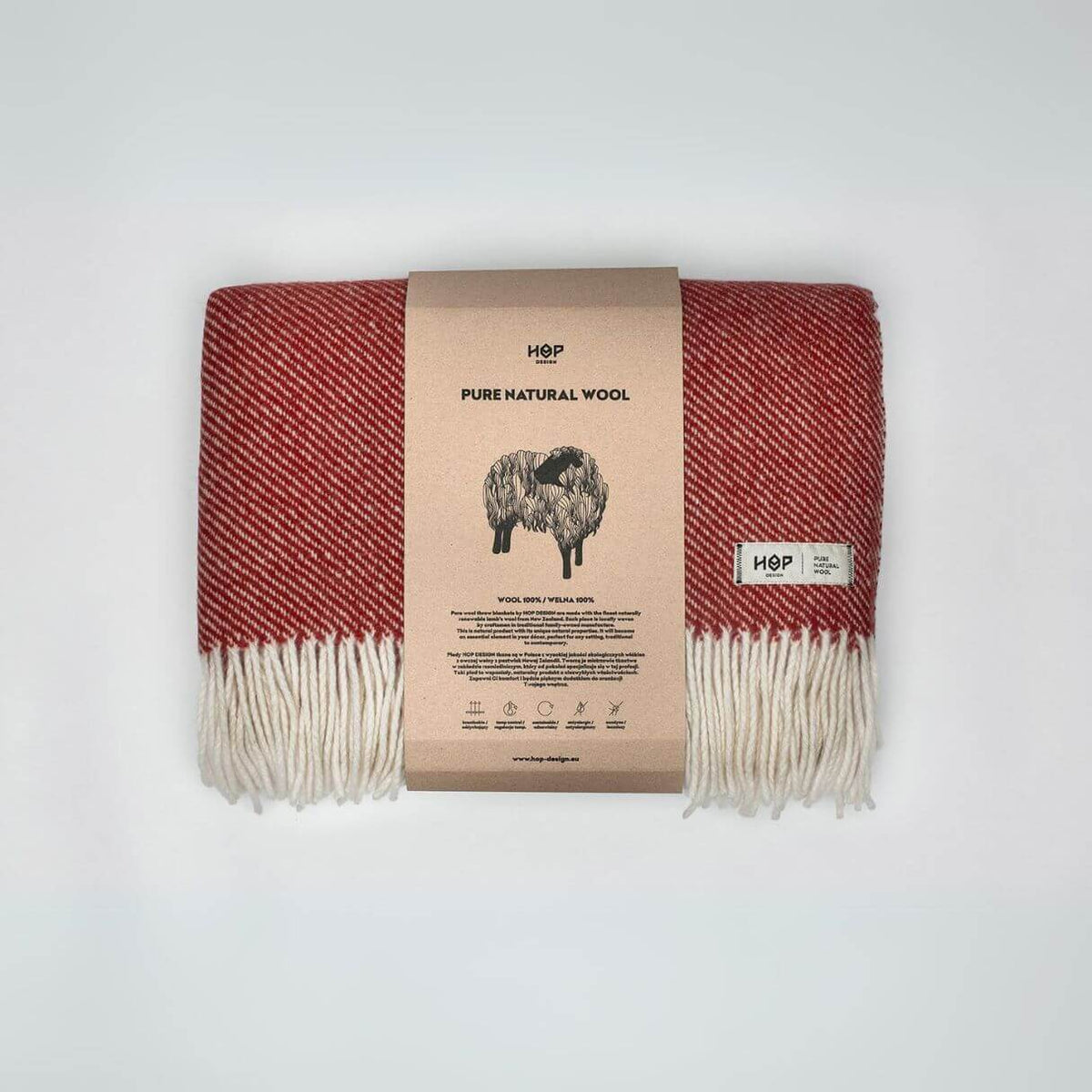 Koc RURU burgund – Hop Design, koc z wełny merynosa w prążki