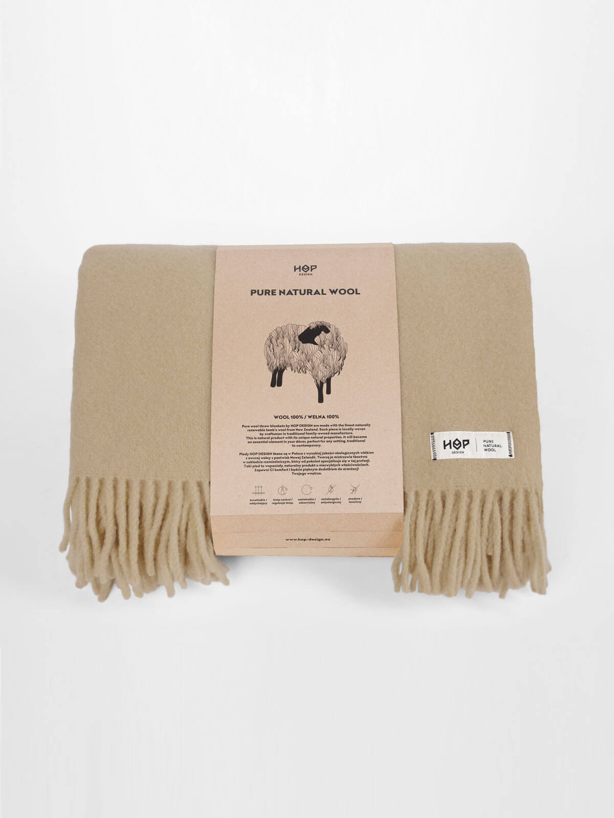 Koc YETI beżowy – Hop Design, koc z wełny merynosa