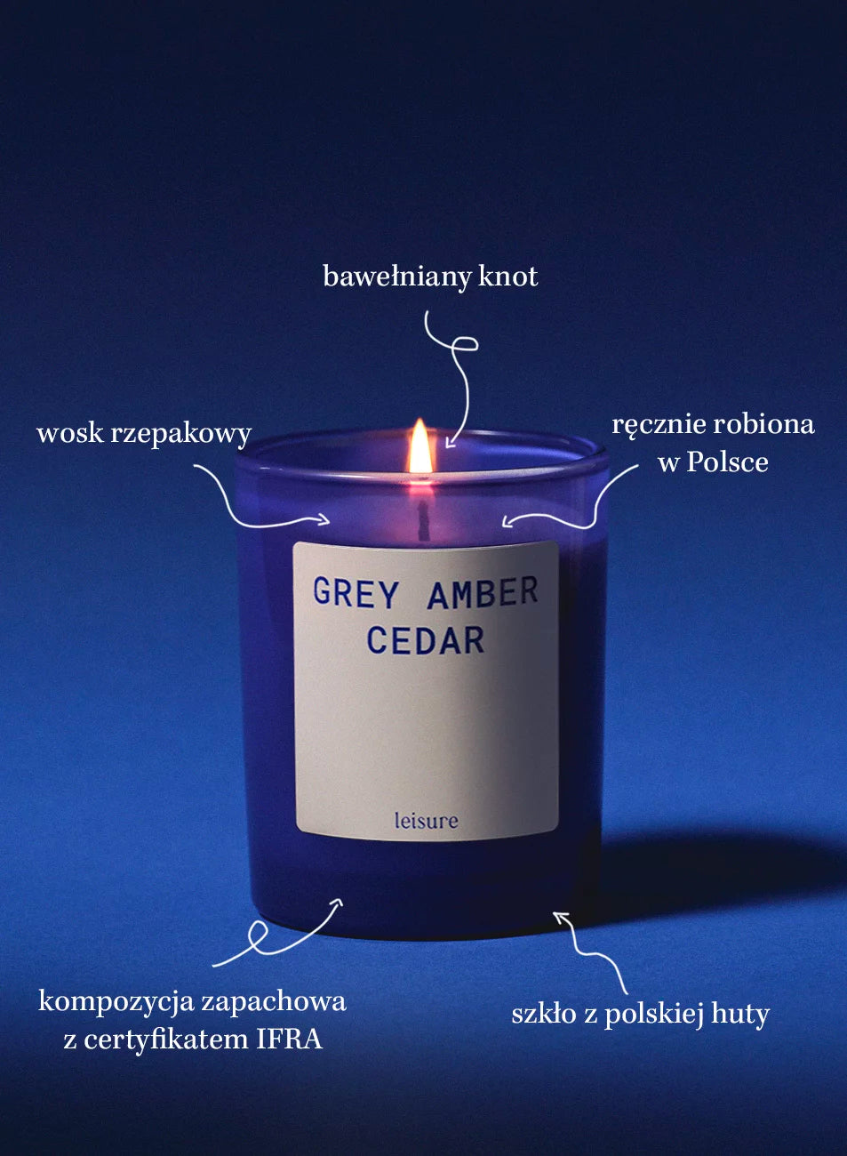 Świeca zapachowa Grey Amber & Cedar – Mineral Warmth – świeca sojowa zapachowa Leisure