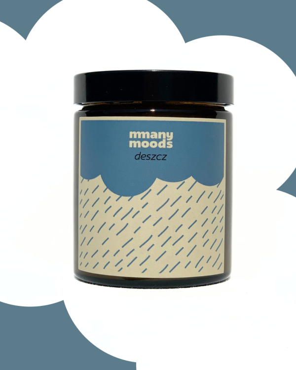 DESZCZ – otulająca świeca sojowa z drewnianym knotem (180 ml)