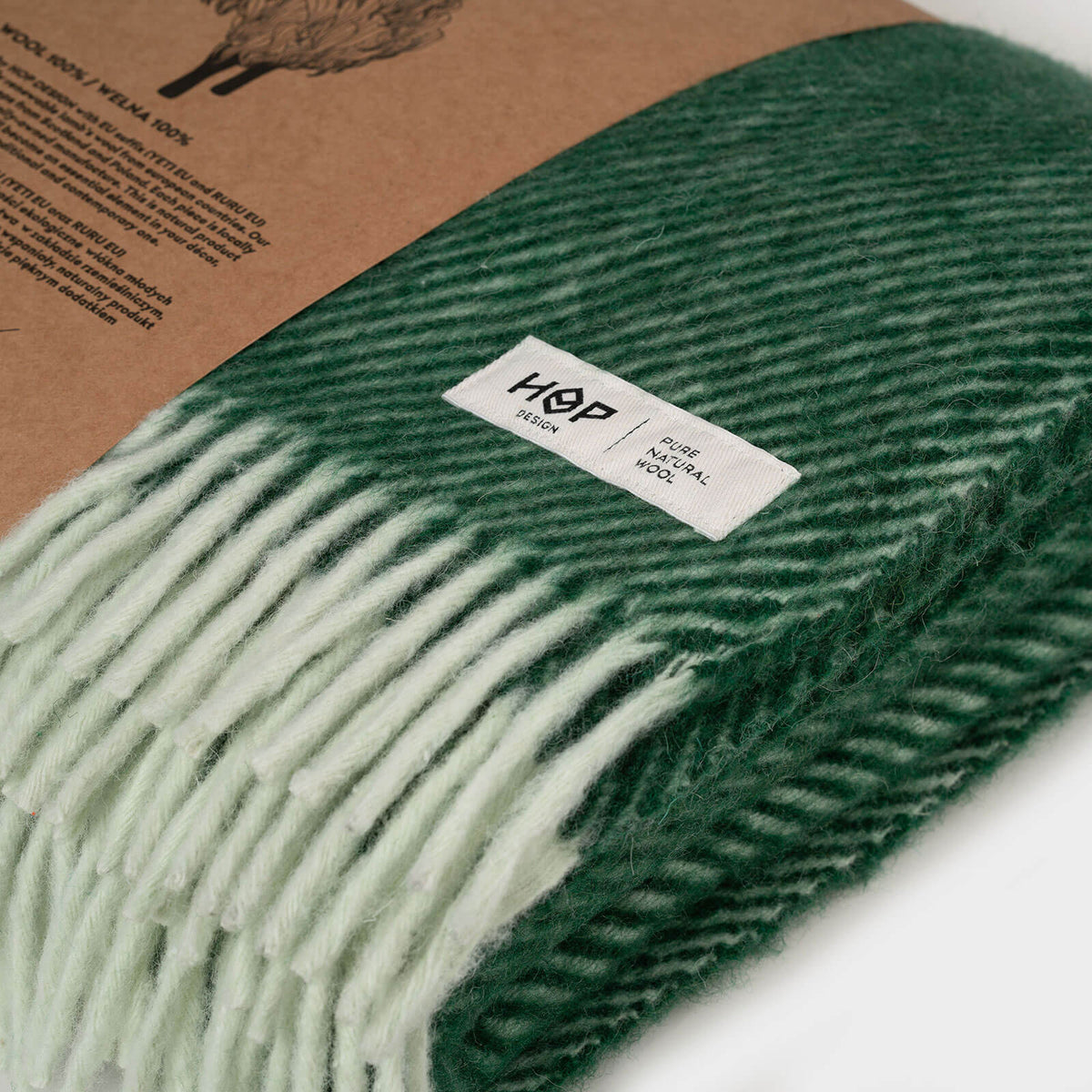 Koc ALPAK zielony prążek – Hop Design, detal
